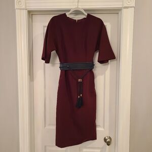 Ted Baker Burgundy Crepe Midi Dress
